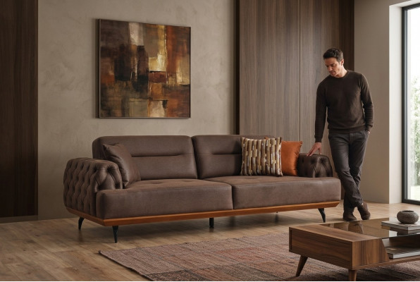 Polstersofa Drësëtzer Sofa 3 Sëtz Couch Brong Stoffsofa Stoff Modern