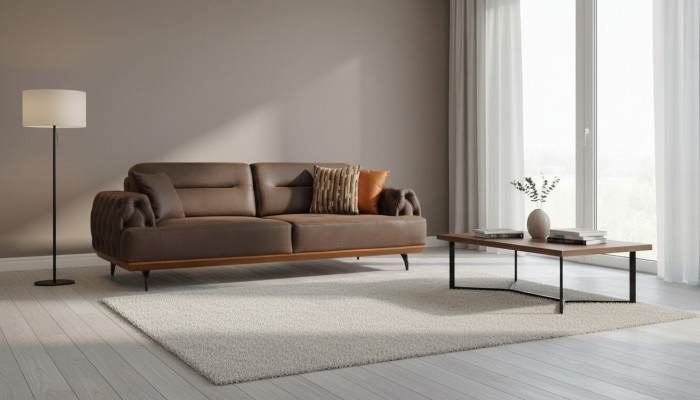 Polstersofa Drësëtzer Sofa 3 Sëtz Couch Brong Stoffsofa Stoff Modern