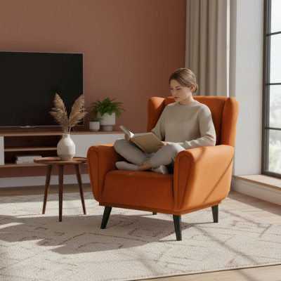 Fautëuil Eenzuel 1 Sëtz Stofffautëuil Orange Design Clubfautëuil Modern