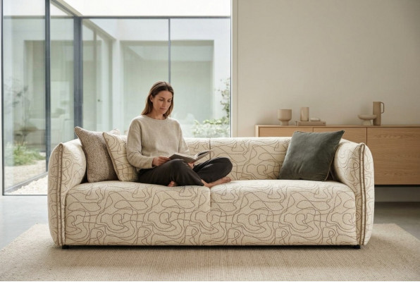 Dräisëtzer Sofa 3 Sëtzer Beige Stoffsëtzer Modern Polstersofa Nei