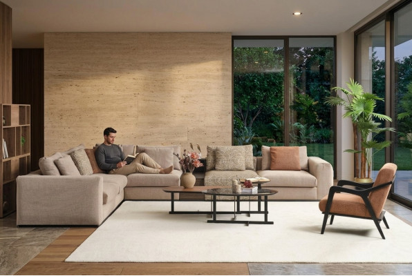 Eckcouch L Form Grouss Wohnlandschaft Canapé Beige Modern Polsterdivan