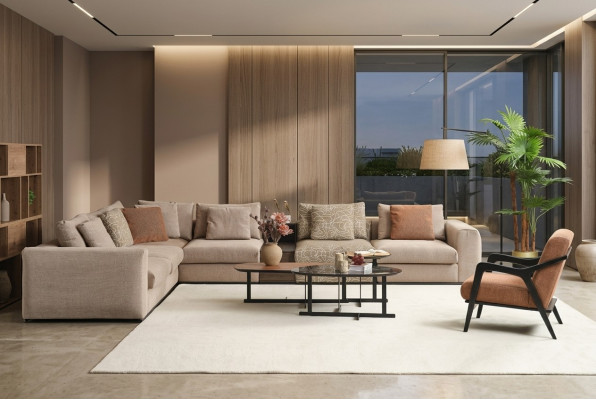 Eckcouch L Form Grouss Wohnlandschaft Canapé Beige Modern Polsterdivan