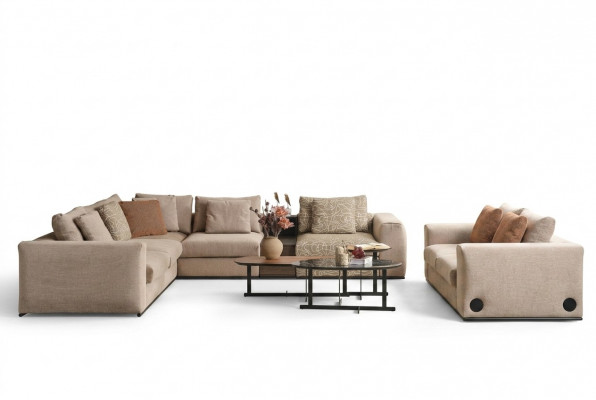 Eckcouch L Form Grouss Wohnlandschaft Canapé Beige Modern Polsterdivan