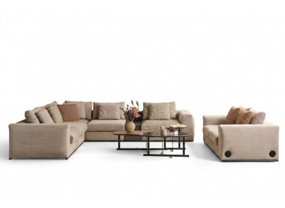 Eckcouch L Form Grouss Wohnlandschaft Canapé Beige Modern Polsterdivan