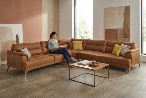 Polstersofa Ecksofa L Form Grouss Wunnlandschaft Sofa Braun Modern