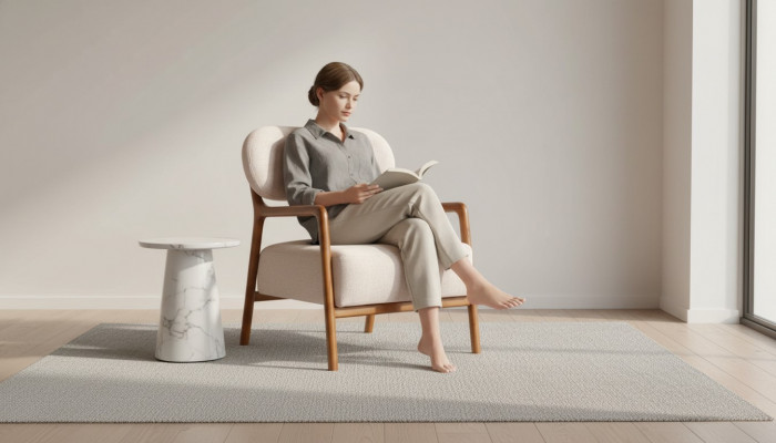 Moderne Sëtzfauteuil Einsitzer 1-Sëtzer Stoffsessel Beige Design Clubfauteuil
