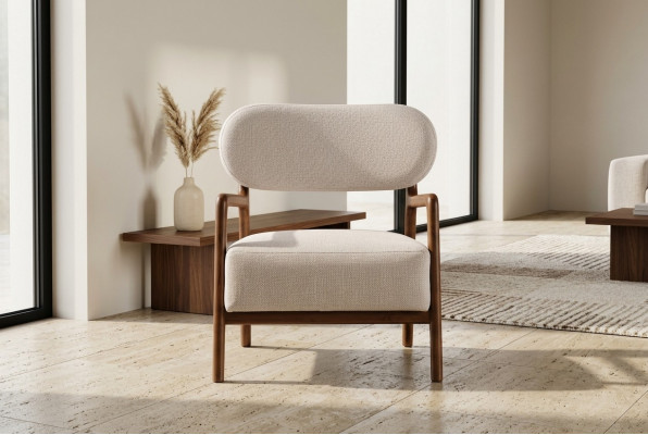 Moderne Sëtzfauteuil Einsitzer 1-Sëtzer Stoffsessel Beige Design Clubfauteuil