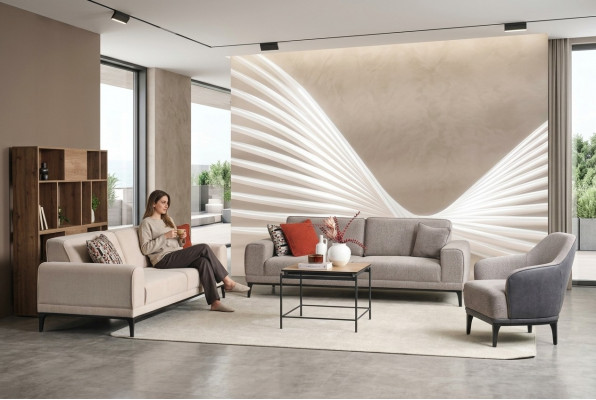 Sofagarnitur Drësëtzeger Eensëtzer Fauteuil Sofa Stoff Gro Stoffsofa Set 3+3+1