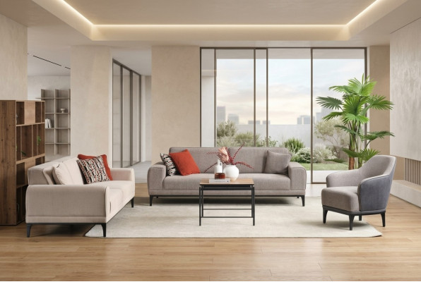 Sofagarnitur Drësëtzeger Eensëtzer Fauteuil Sofa Stoff Gro Stoffsofa Set 3+3+1