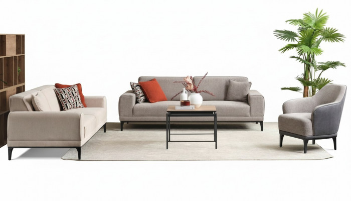 Sofagarnitur Drësëtzeger Eensëtzer Fauteuil Sofa Stoff Gro Stoffsofa Set 3+3+1