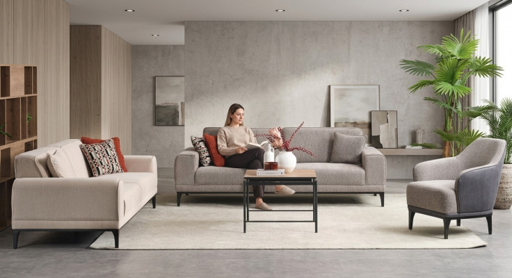 Dräisëtzer Zweesëtzer Fauteuil Sofa Stoff Gro Stoffsofa Set 3+2+1