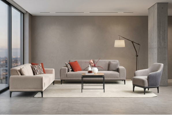 Dräisëtzer Zweesëtzer Fauteuil Sofa Stoff Gro Stoffsofa Set 3+2+1