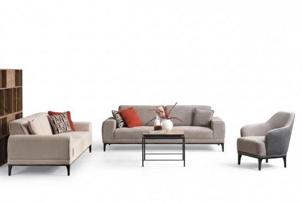 Dräisëtzer Zweesëtzer Fauteuil Sofa Stoff Gro Stoffsofa Set 3+2+1