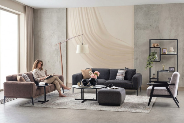 Couch-Garnitur Dräisëtzer Fotell Sofa Stoff Méifarweg Stoffsofa Set 3+3+1
