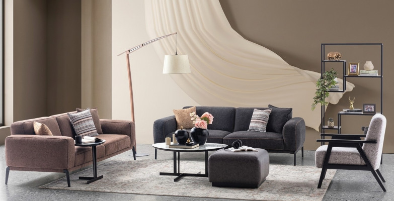 Couch-Garnitur Dräisëtzer Fotell Sofa Stoff Méifarweg Stoffsofa Set 3+3+1