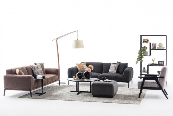 Couch-Garnitur Dräisëtzer Fotell Sofa Stoff Méifarweg Stoffsofa Set 3+3+1