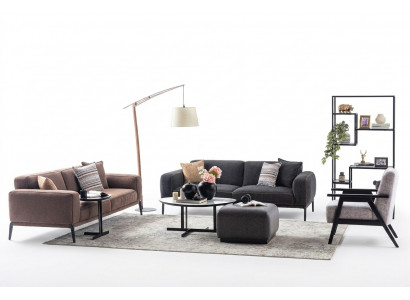 Couch-Garnitur Dräisëtzer Fotell Sofa Stoff Méifarweg Stoffsofa Set 3+3+1
