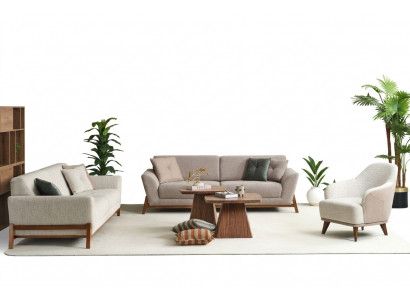 Canapé-Set Drësëtzeger Fotell Sofa Stoff Beige Stoffsofa Set 4 Deeler 3+3+1+1
