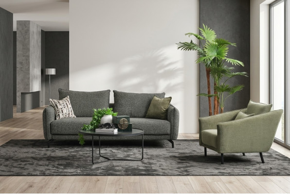 Wunnzëmmer Garnitur Sofagarnitur Dräisëtzer Fauteuil Grom Stoffsofa Set 3+1 Sëtzer