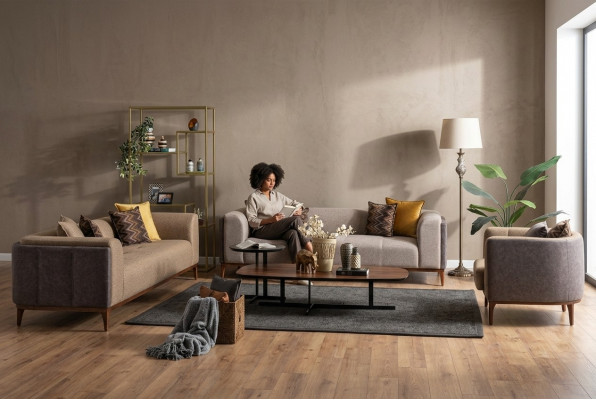 Kombinatioun Dräisëtzer Véiersëtzer Fauteuil Canapé Stoff Beige Stoffcanapé Set 4+3+1
