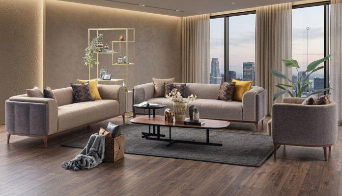 Kombinatioun Dräisëtzer Véiersëtzer Fauteuil Canapé Stoff Beige Stoffcanapé Set 4+3+1