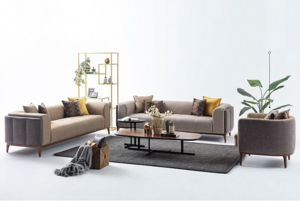 Kombinatioun Dräisëtzer Véiersëtzer Fauteuil Canapé Stoff Beige Stoffcanapé Set 4+3+1