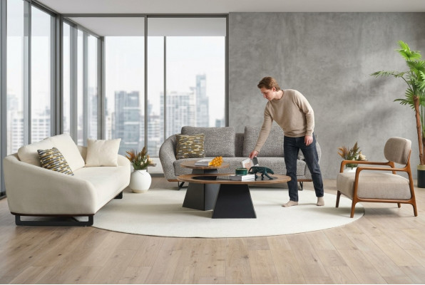 Canapé Set Dräi-Sëtzer Still Stoff Sofa Beige Stoffsofa Set Gro 3+3+1