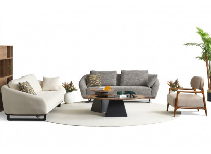 Canapé Set Dräi-Sëtzer Still Stoff Sofa Beige Stoffsofa Set Gro 3+3+1