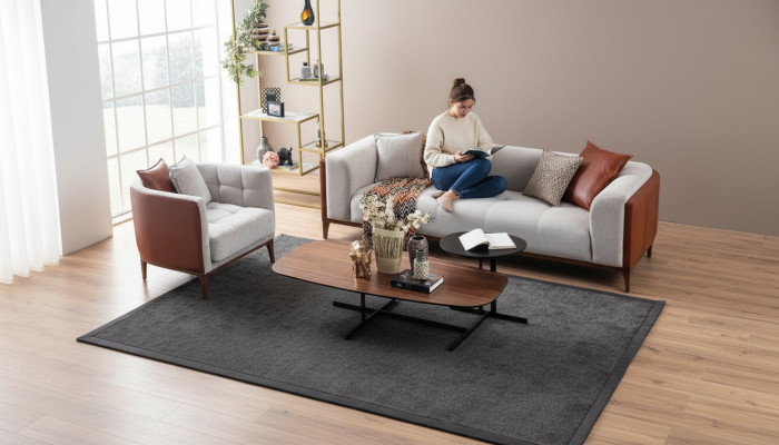 Modern Garnitur Drësëtzeger Fotell Sofa Stoff Gro Polstersofa Set 3+1 Sëtzer