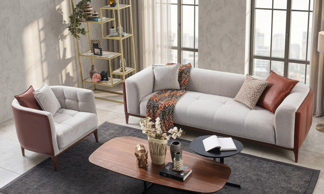 Modern Garnitur Drësëtzeger Fotell Sofa Stoff Gro Polstersofa Set 3+1 Sëtzer
