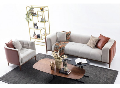 Modern Garnitur Drësëtzeger Fotell Sofa Stoff Gro Polstersofa Set 3+1 Sëtzer