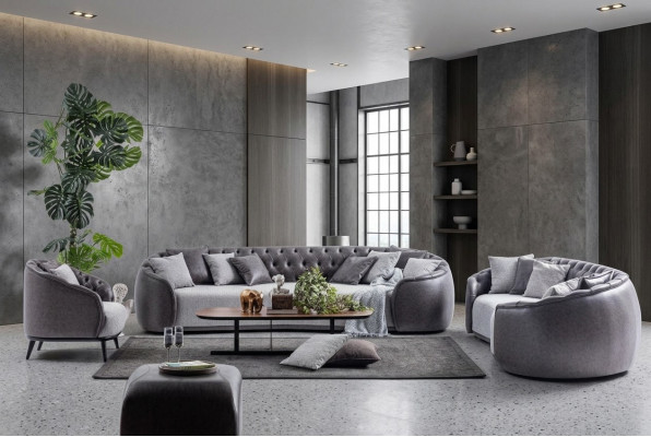 Luxus Villa Miwwel Griich Chesterfield Canapé Kompositioun Stoffcouchen Textil 4+3+1