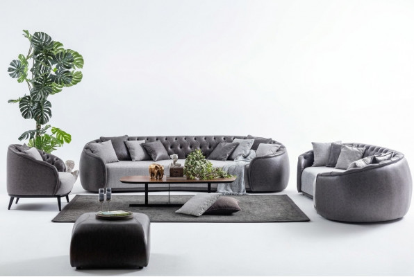 Luxus Villa Miwwel Griich Chesterfield Canapé Kompositioun Stoffcouchen Textil 4+3+1