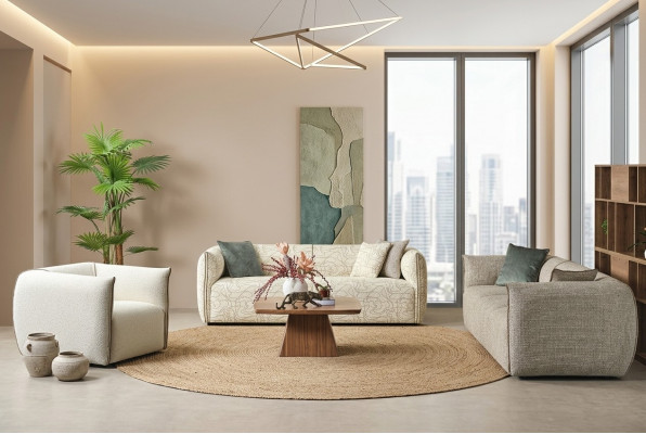 Canapé-Set Dräi-Sëtzer Fauteuil Sofa Stoff Beige Stoffsofa Véiersëtzer 4+3+1