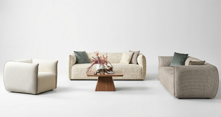Canapé-Set Dräi-Sëtzer Fauteuil Sofa Stoff Beige Stoffsofa Véiersëtzer 4+3+1