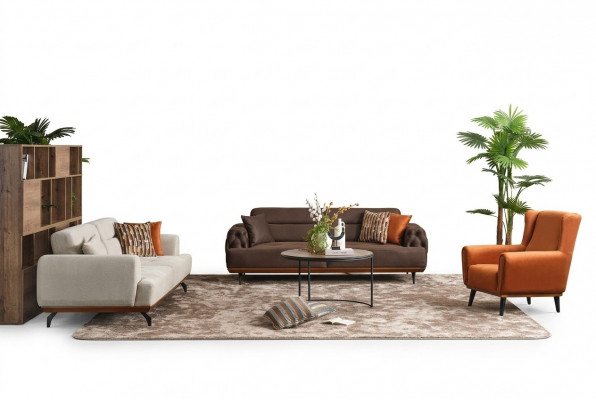 Canapé-Set Polstersofa Méifaarweg Dräisëtzer Fauteuil Sofa Stoff Set 3+3+1