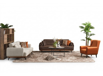 Canapé-Set Polstersofa Méifaarweg Dräisëtzer Fauteuil Sofa Stoff Set 3+3+1