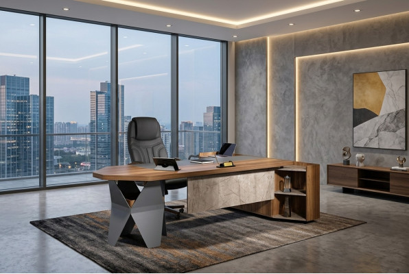 Büroschreifdësch Eckschreifdësch Aarbechtsdësch Büro Holz Braun