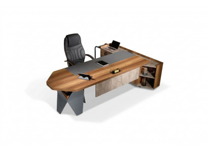 Büroschreifdësch Eckschreifdësch Aarbechtsdësch Büro Holz Braun