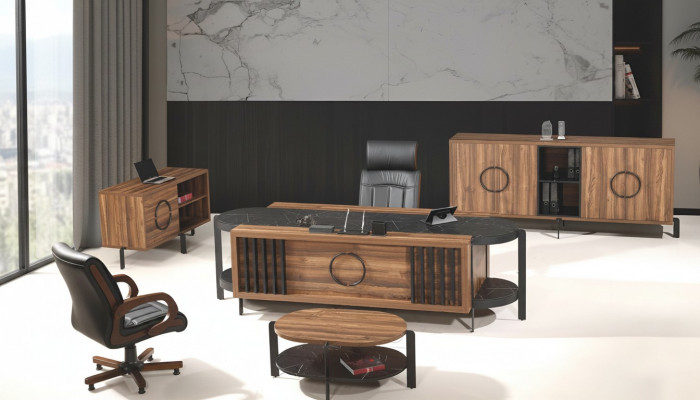 Luxus Komplett Büro Schreifdësch Bürosdësch Set 4-Deeler Holz Braun Dësch
