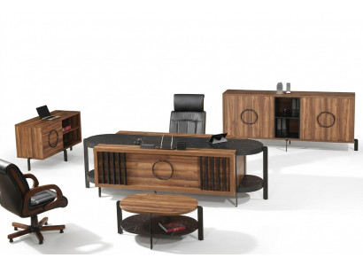 Luxus Komplett Büro Schreifdësch Bürosdësch Set 4-Deeler Holz Braun Dësch