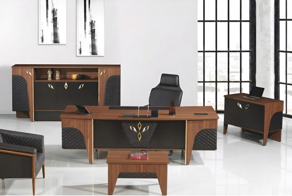 Komplett Büro Schreifdësch Bürosset 4 Stéck Holz Brong Luxus Grouss