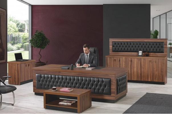 Luxus Büro Miwwelen Komplettbüro Schreifdësch Büro Set 4 Stéck Holz Brown