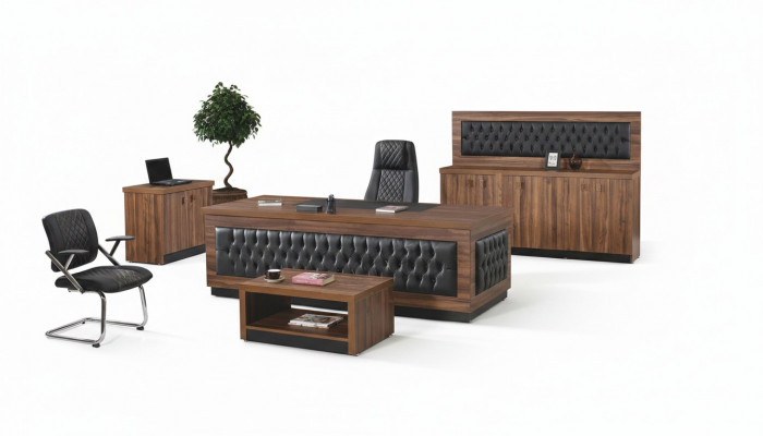 Luxus Büro Miwwelen Komplettbüro Schreifdësch Büro Set 4 Stéck Holz Brown