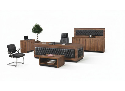 Luxus Büro Miwwelen Komplettbüro Schreifdësch Büro Set 4 Stéck Holz Brown
