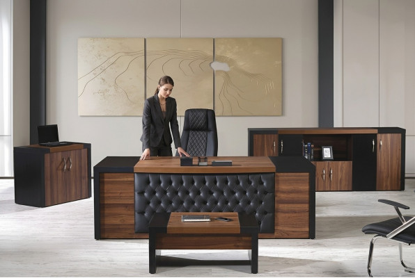 Bürosdësch Bürosmiwwel Komplettbüro Schreifdësch Set 4-Stéck Holz Braun Büro