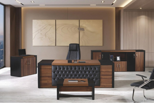 Bürosdësch Bürosmiwwel Komplettbüro Schreifdësch Set 4-Stéck Holz Braun Büro