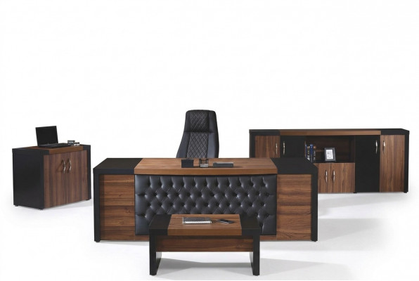 Bürosdësch Bürosmiwwel Komplettbüro Schreifdësch Set 4-Stéck Holz Braun Büro