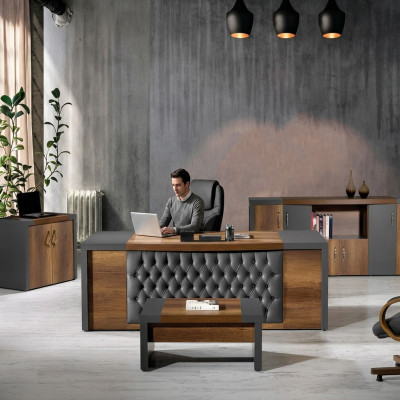 Komplettbüro Bürosmiwwelen Schreibtisch Büro Bürosdësch Set 4-Stécker Holz Braun