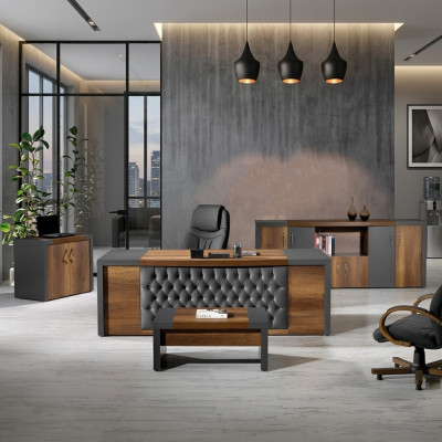 Komplettbüro Bürosmiwwelen Schreibtisch Büro Bürosdësch Set 4-Stécker Holz Braun